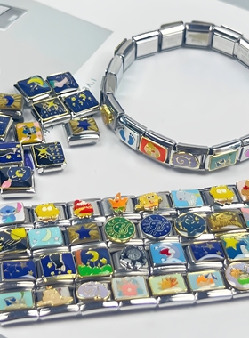 海绵宝宝卡通图DIY小众模块手链手串饰品拼接钛钢链情侣女生礼物
