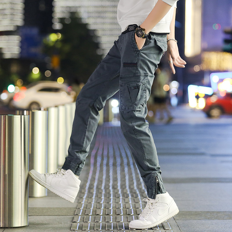 潮牌束脚ins超火修身小脚口工装裤 荣耀车休闲裤