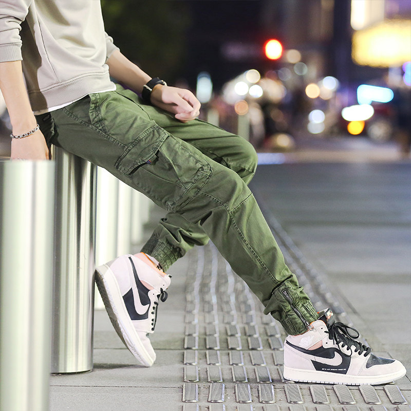 潮牌束脚ins超火修身小脚口工装裤 荣耀车休闲裤