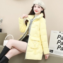 Bright Face Free Wash Down Cotton Clothing Woman Winter New Small Subcotton Clot Jacket Expats Slim Medium Long With Cap Cotton Padded Jacket Tide