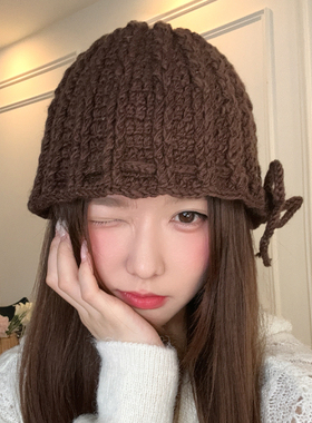 灰色堆堆帽子女款2026新款秋冬日系显脸小毛线冷帽保暖百搭针织帽