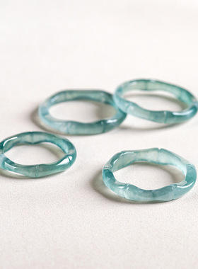 天然女款翡翠戒指蓝水戒指玉石竹节指环男女情侣玉对戒尾戒玉手饰