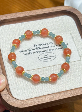 原创设计天然南红玛瑙手串搭配天然蓝水翡翠高冰新国风中式手链