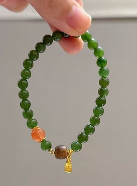 天然玉石绿色碧玉手串轻奢小众福牌手链女士串珠南红玛瑙沉香送礼