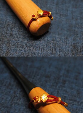 黄金色如意扣本命年小红绳戒指手工编绳国风小众食指环女送礼百搭