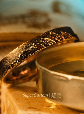 超定足金999复古黑金情侣对戒