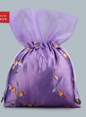 银灰色锦囊果子花纱礼品袋