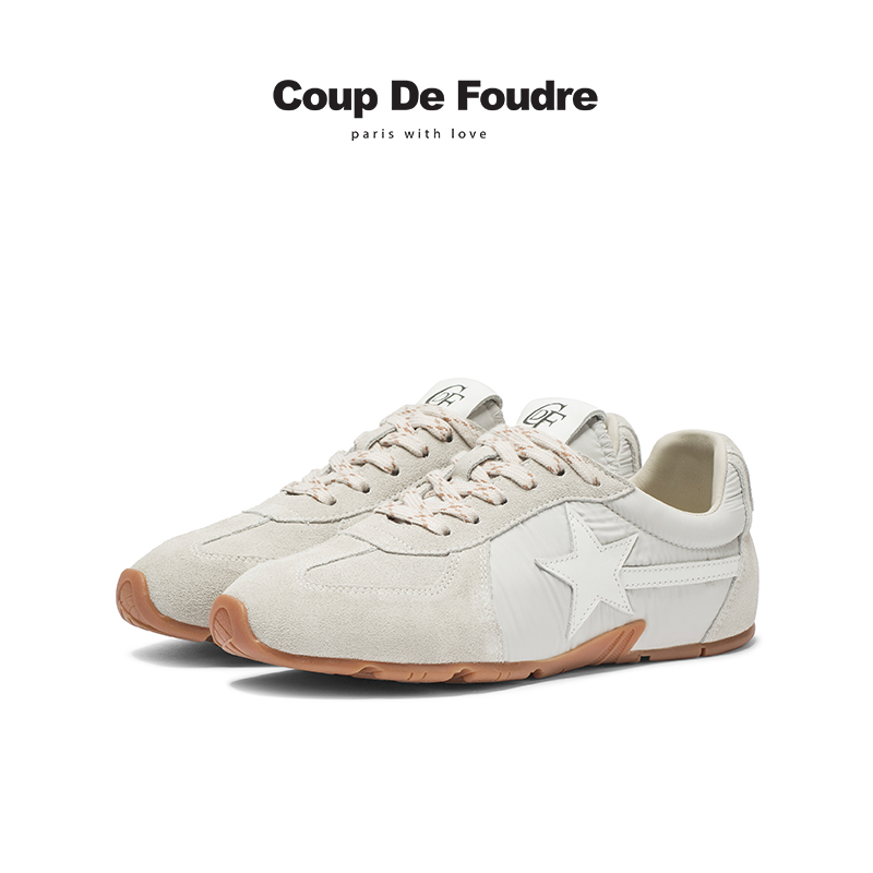 CDF女鞋2025春季新款时尚百搭韩系撞色德训鞋圆头轻便复古休闲鞋 - 图1