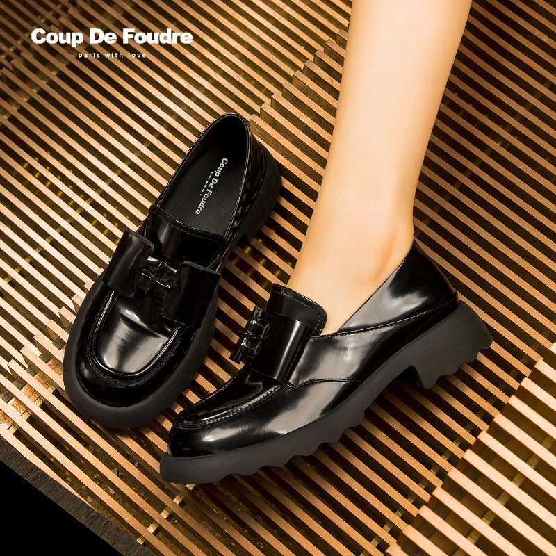 CDF女鞋轻奢时尚秋季松糕厚底蝴蝶结深口单鞋英伦风小皮鞋乐福鞋,淘宝优惠券,粉丝福利购,淘宝优惠卷