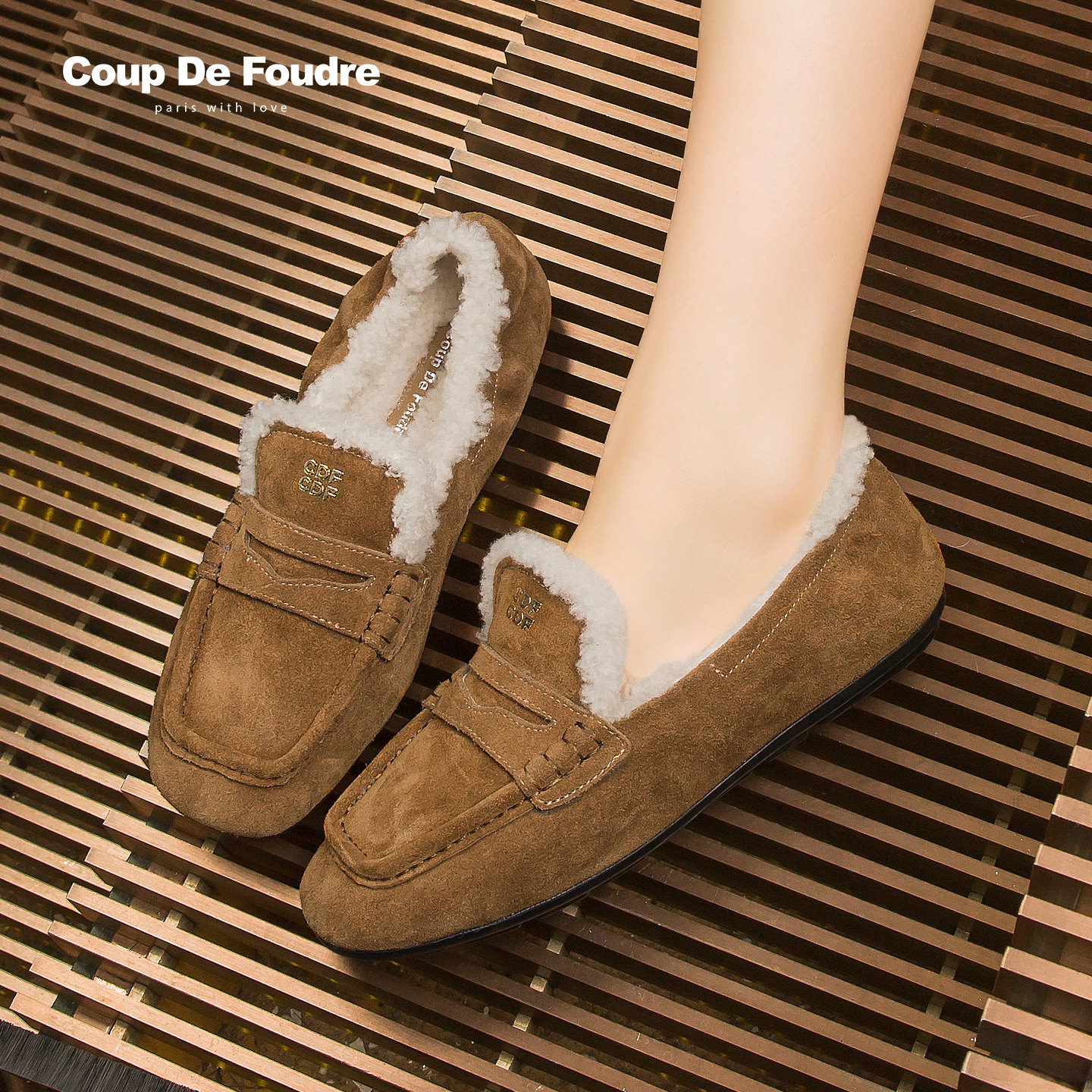 CDF女鞋2025秋冬新款时尚毛绒勃肯鞋英伦风简约乐福鞋一脚蹬女,淘宝优惠券,粉丝福利购,淘宝优惠卷