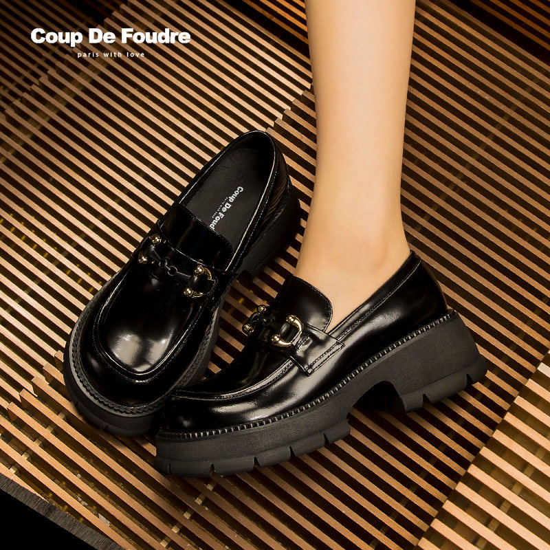 CDF女鞋轻奢时尚秋季百搭真皮松糕厚底单鞋一脚蹬乐福鞋JK小皮鞋 - 图3