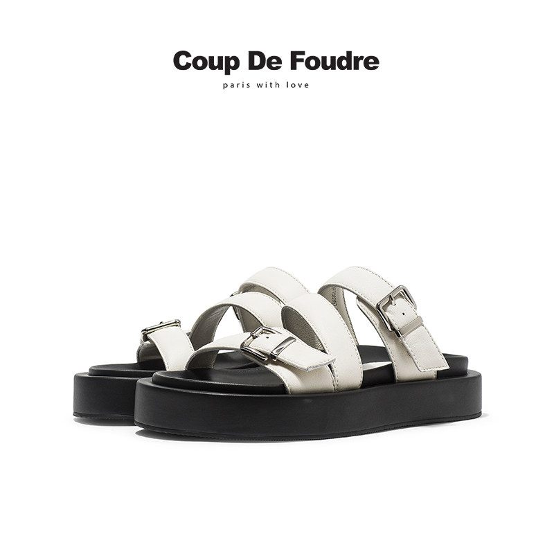 CDF女鞋轻奢夏季新款真皮一字拖鞋女夏平底外穿沙滩海边凉拖,淘宝优惠券,粉丝福利购,淘宝优惠卷