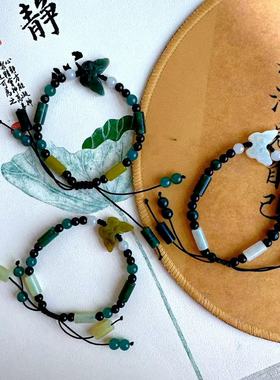 新中式岫玉蝴蝶手链女国风汉服手饰小众设计清冷古风手串配饰