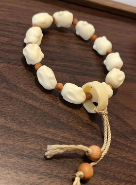 象牙果兔子单圈手链 搭配老山檀 文玩配饰手链盘玩念珠佛珠饰品