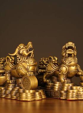 铜貔貅摆件一对黄铜招财貔恘大号皮丘铜制貔貅客厅办公室礼品家居