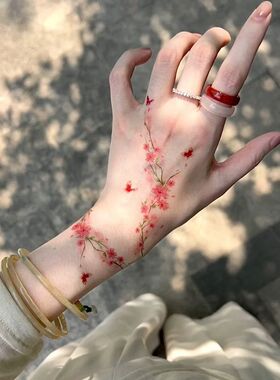 新中式桃花蝴蝶纹身贴高颜值纯欲风防水女持久手腕唯美逼真可水洗