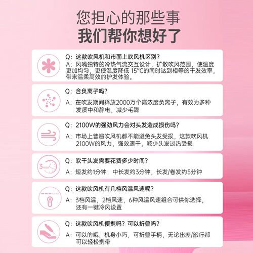 飞利浦小花筒电吹风机家用负离子护发不伤发大功率速干折叠BHD378 - 图3