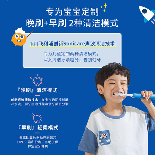 飞利浦儿童电动牙刷3-6-12岁以上官方旗舰店声波软毛全自动HX2432 - 图0