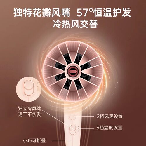 飞利浦小花筒电吹风机家用负离子护发不伤发大功率速干折叠BHD378 - 图1