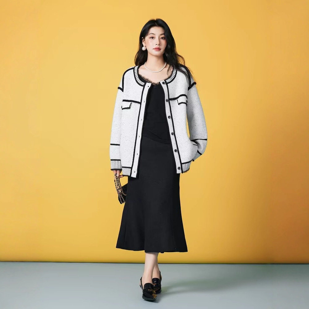 黑白拼接解构小香风针织外套女高级设计感小众圆领宽松秋冬季新款,淘宝优惠券,粉丝福利购,淘宝优惠卷