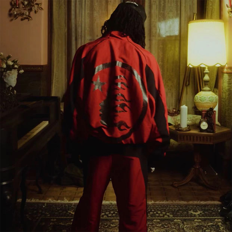 Hellstar Thriller Red Track Jacket Pants拼接刺绣外套长裤套装 - 图0