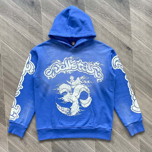 Hellstar Studios Blue Yoga Hoodie pants 洗水拼接休闲卫衣长裤 - 图0