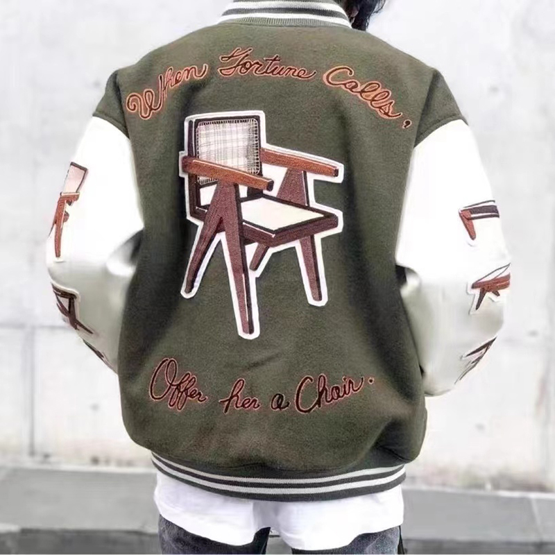 CHAIR VARSITY JACKET重工全刺绣工艺棒球毛尼运动男女夹克外套-图2