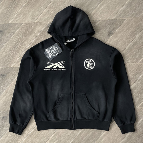 Hellstar  Studios Sports Zip Up Hoodie大logo洗水纯棉拉链卫衣 - 图1