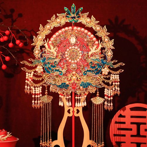 团扇新娘结婚diy材料包成品古风秀禾双面喜扇高级婚礼重工婚扇子 - 图2