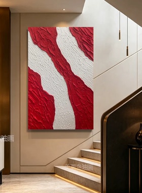 现代手绘油画《万事顺意》红色质感沙发抽象肌理装饰画高级大厅画