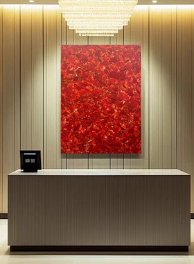 原创手绘玄关装饰画酒店前台简约抽象红色油画走廊挂画客厅沙发画