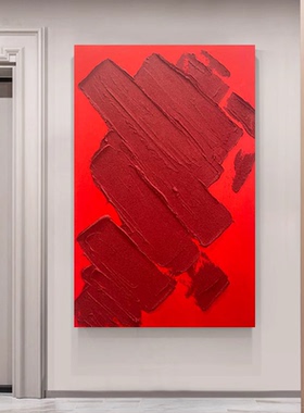 MHD手绘油画《步步高升》红色油画客厅玄关装饰画酒店前台抽象画