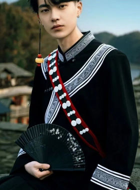 觅佰大凉山彝族服装男2024年云南彝族衣服彝男上衣传统绣款男款外