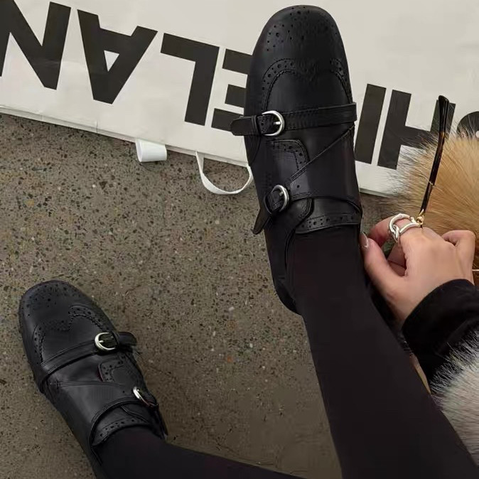 诗歌兰复古风布洛克鞋女2026春款真皮平底皮带扣百搭玛丽珍小皮鞋,淘宝优惠券,粉丝福利购,淘宝优惠卷