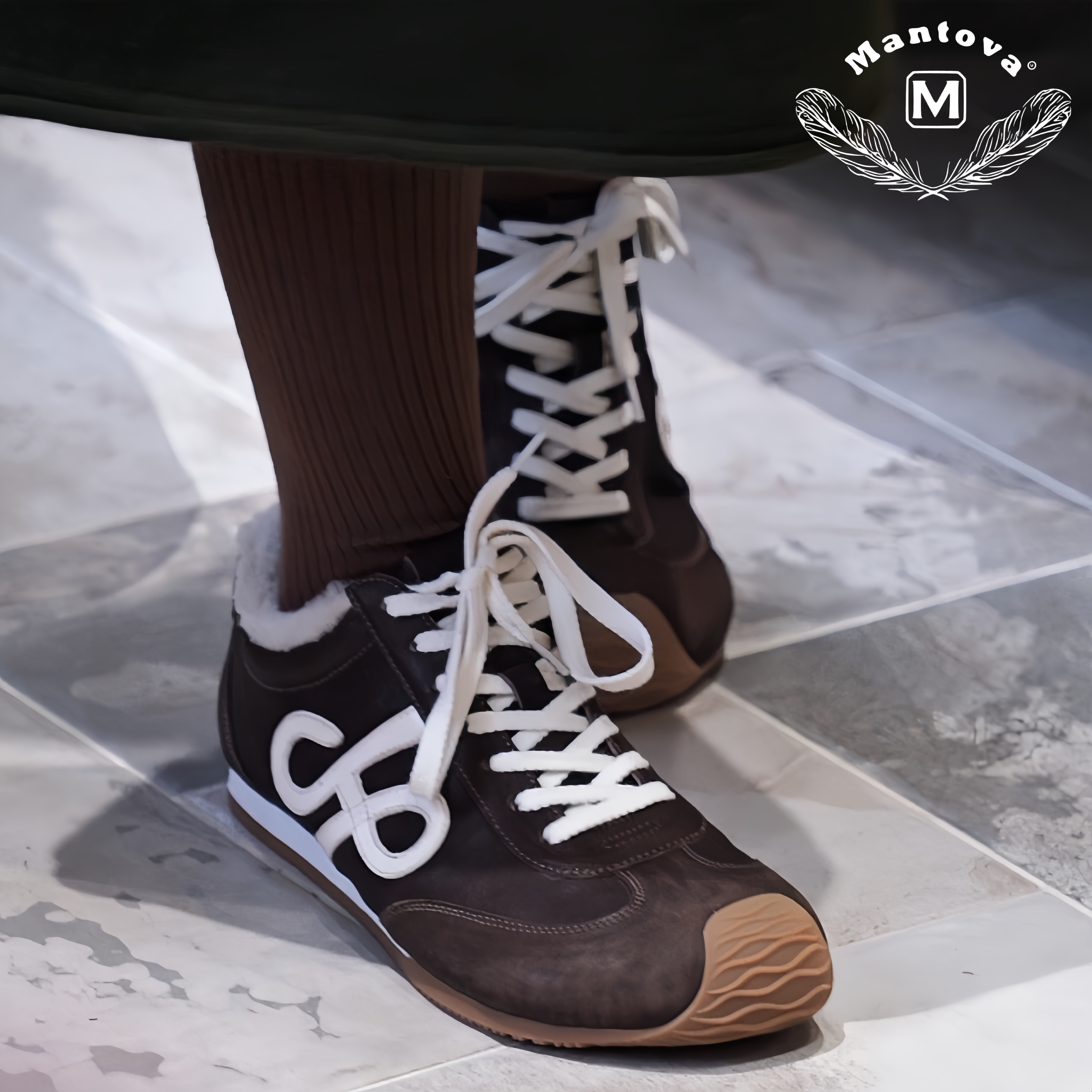 Mantova曼托瓦马皮加绒复古德训鞋休闲运动圆头系带百搭女单鞋,淘宝优惠券,粉丝福利购,淘宝优惠卷