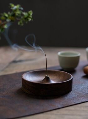 简约中式沙比利实木香薰小炉子托底座茶木质檀香道香炉线香插香座