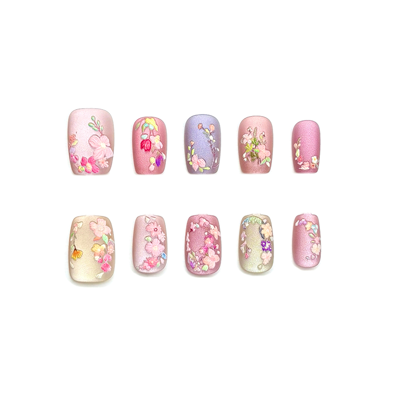 显白穿戴甲立体感刺绣小花磨砂猫眼穿戴甲质感复古优雅风美甲贴片 - 图1