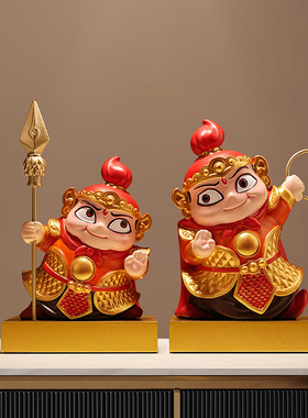国潮可爱哪吒门神手办小摆件