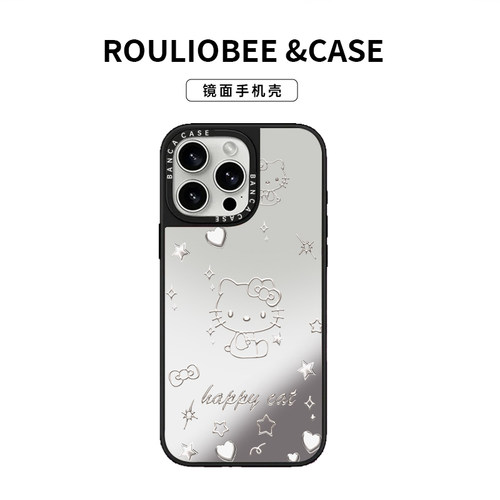 银线条猫咪适用华为p70nova14小米17pro荣耀300潮牌镜面vivoppo红米14壳iPhone16promax手机壳13苹果15卡通12 - 图2
