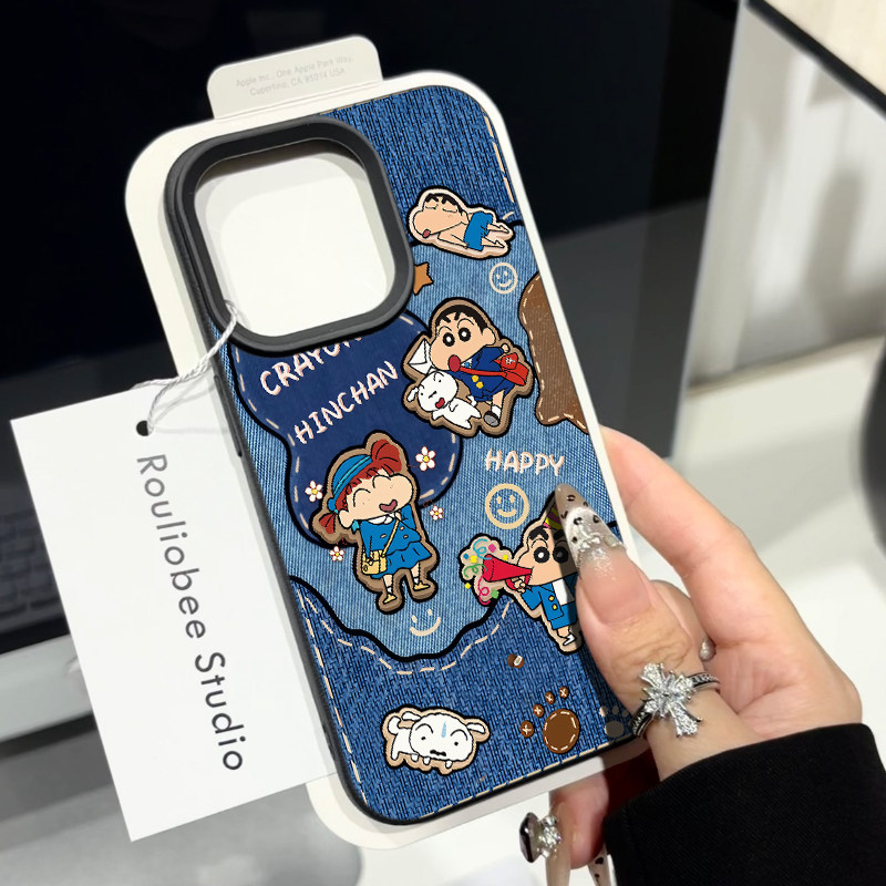 日韩卡通牛仔小新适用苹果15promax手机壳iPhone16pro新款17荔枝纹13趣味小众12个性皮质11防摔14pro保护套女