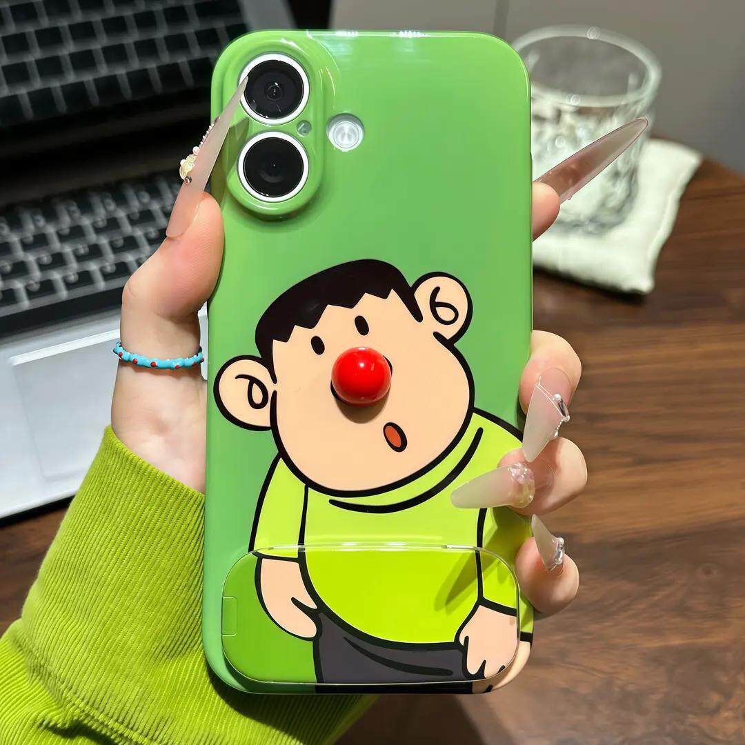 红鼻胖虎适用iPhone16promax手机壳苹果13菲林14华为p70卡通vivox200小米15镜面支架oppo红米k80硬壳12新款11 - 图0