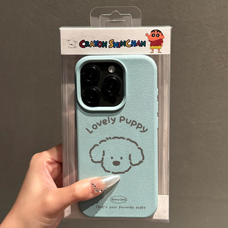 简笔小狗狗适用苹果15promax手机壳iPhone14新款16pro荔枝纹13简约趣味可爱12皮质软壳16防摔14pro保护套女款