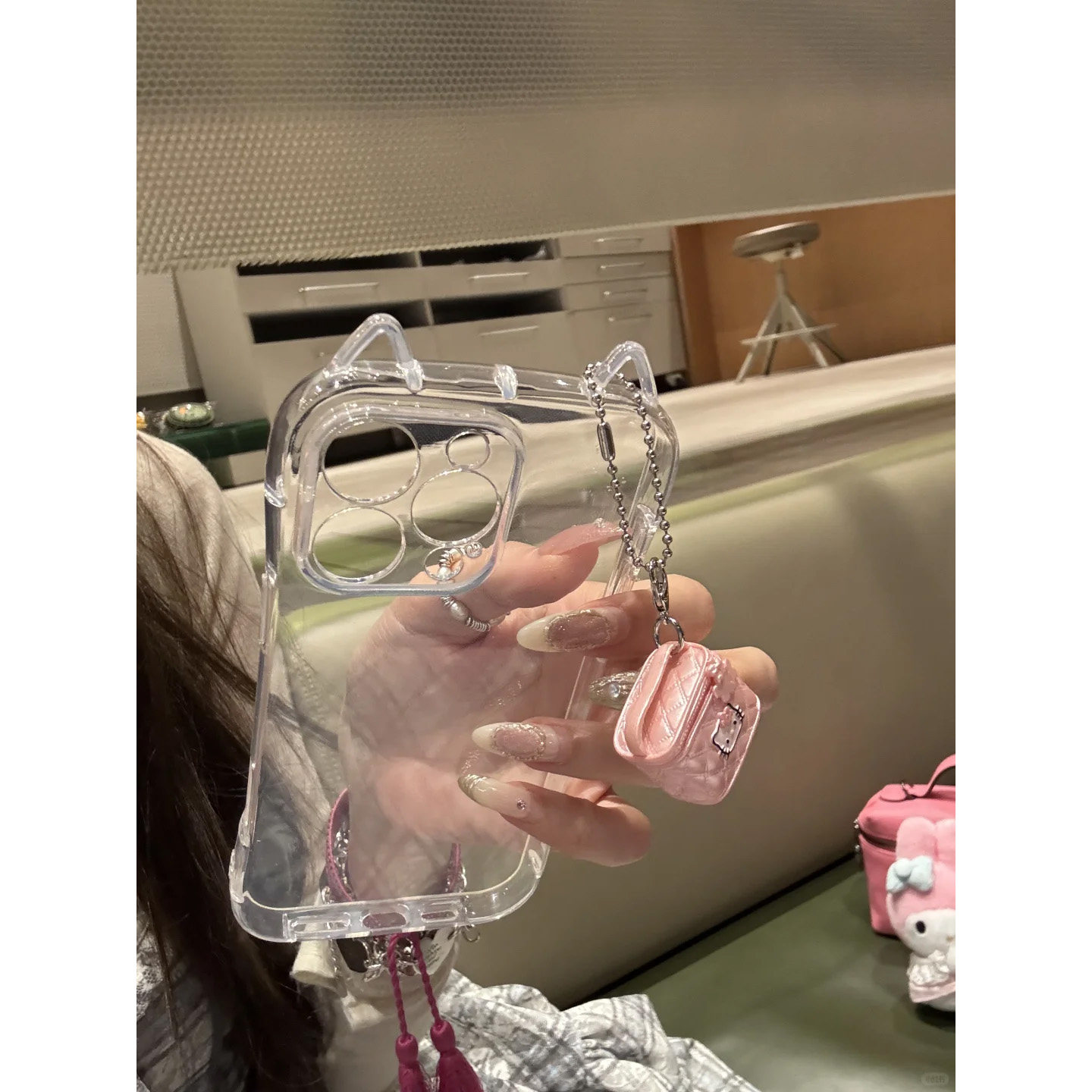 韩系可爱猫咪包挂件适用苹果16pro手机壳少女心iphone15promax新款13pro防摔12硅胶14pro猫耳朵11女13全包12
