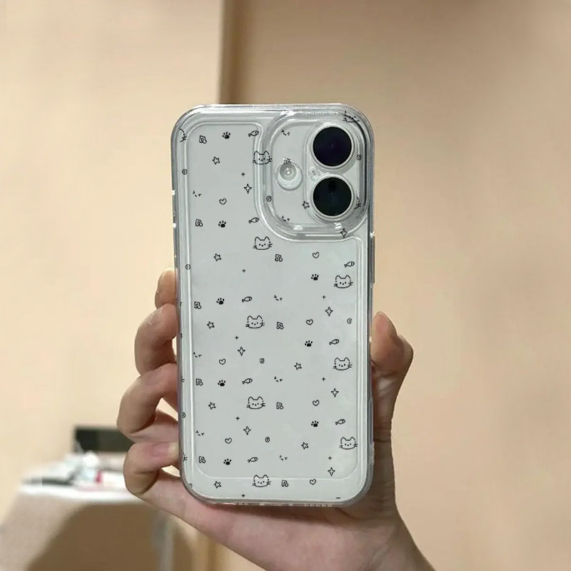 线条星星小猫适用iphone17promax手机壳15苹果16透明13华为mate70卡通vivox200小米14防摔oppo红米k80荣耀300 - 图0