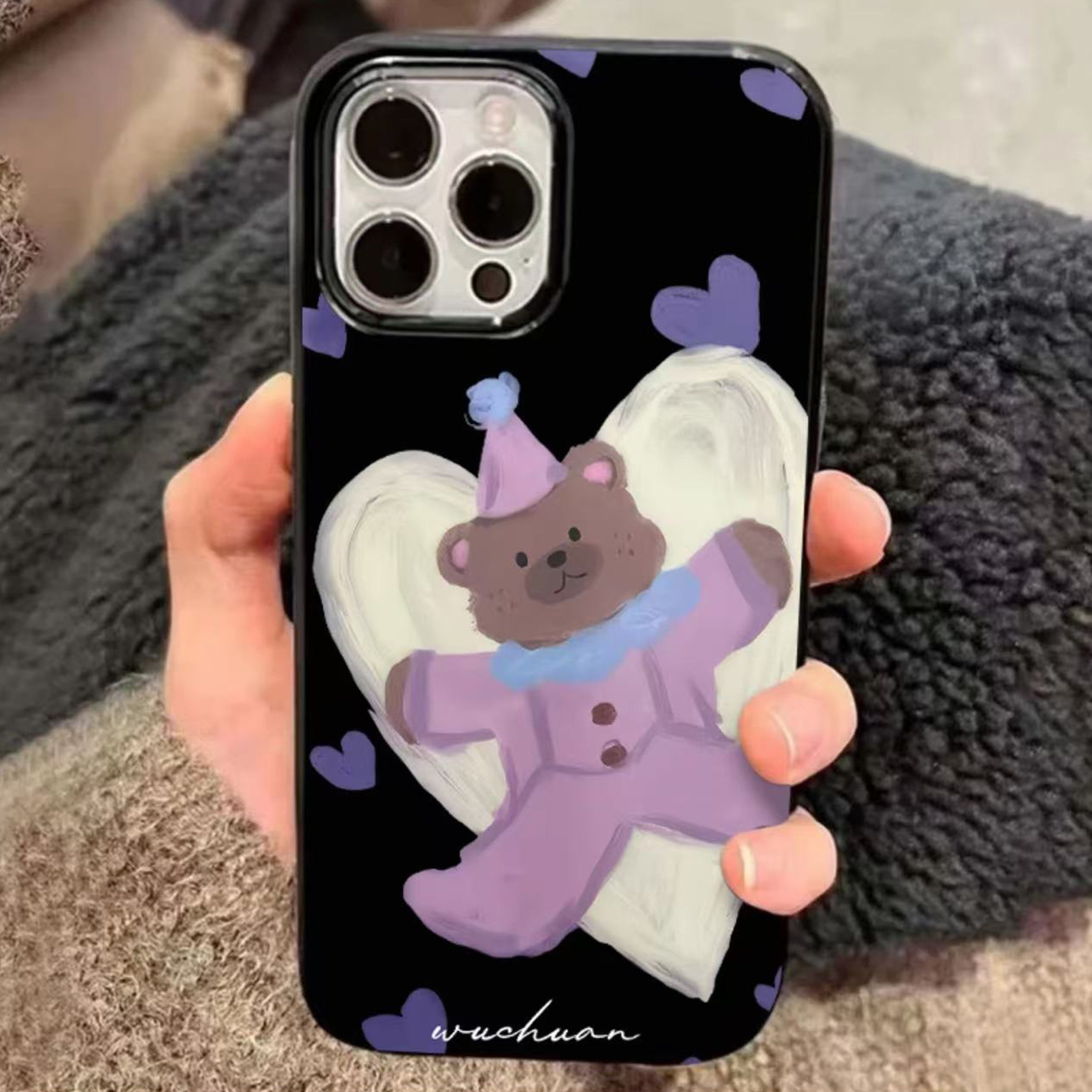 油画爱心小熊适用苹果16promax手机壳iphone14pro新款13趣味12可爱11保护套15promax全包防摔x硅胶xr软xsmax