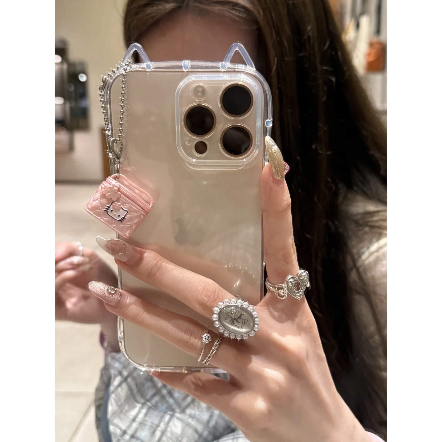 韩系可爱猫咪包挂件适用苹果16pro手机壳少女心iphone15promax新款13pro防摔12硅胶14pro猫耳朵11女13全包12