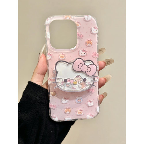 粉蝴蝶结KT支架适用苹果16手机壳iphone15promax新款mate60红米note13小米14华为p70软vivos19少女opporeno12 - 图0