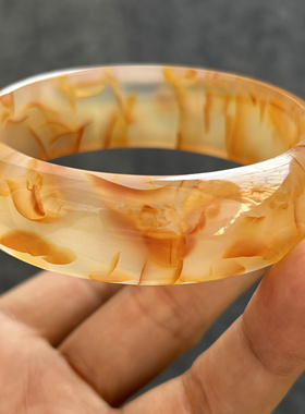 精品纯天然原色玛瑙玉髓手镯粉红龙纹通透润泽甜美显贵气玉镯62.5