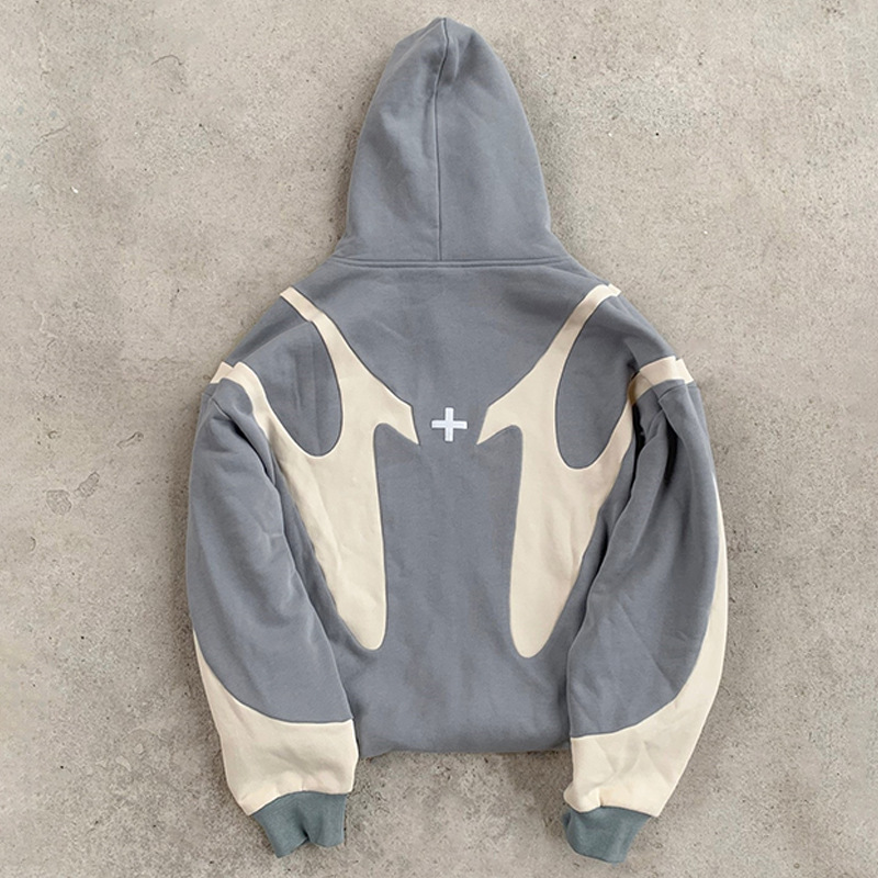 欧美风小众图案拼接时尚街头潮男女连帽衫拉链卫衣 Zipper hoodie