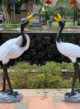 水池仿真丹顶仙鹤花园玻璃钢假山